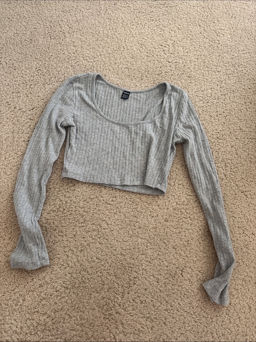 SHEIN Gray Ribbed Scoop Neck Long Sleeve Crop Top
